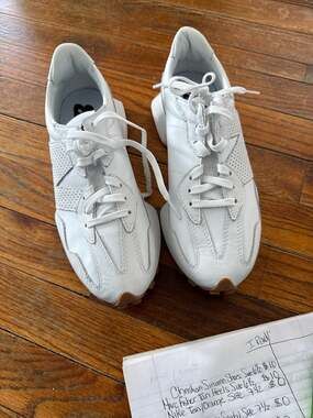 New Balance Women's 327 White Leather Sneakers with Gum Sole